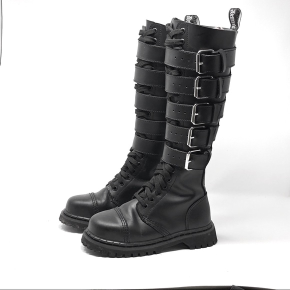 Demonia Shoes - Demonia Metal Plate Black Leather Steel Toe Boots